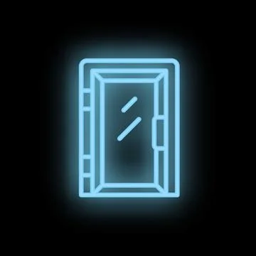 Neon elevator door sign glowing on black background Stock Illustration