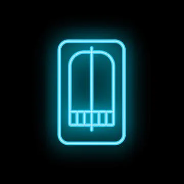 Neon elevator doors icon glowing against a black background Ilustración de archivo