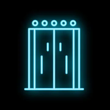 Neon elevator doors icon glowing against a black background Illustrazione stock