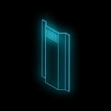 Neon elevator doors opening on black background Stock Illustration