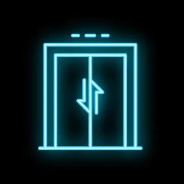 Neon elevator doors opening on black background Stock Illustration