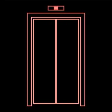 Neon elevator doors red color vector illustration flat style image 스톡 일러스트