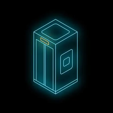 Neon elevator icon glowing on dark background Stock Illustration
