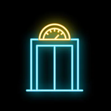 Neon elevator icon glowing in the dark with speedometer 스톡 일러스트