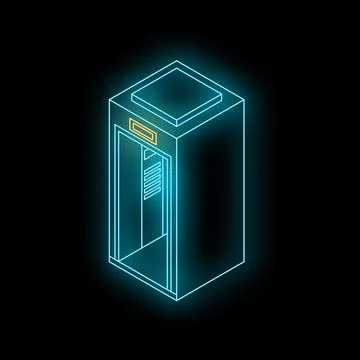 Neon elevator sign glowing in dark background 스톡 일러스트