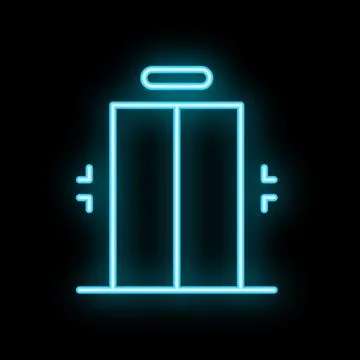 Neon elevator sign showing up and down arrows on black background 스톡 일러스트