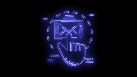 Neon email click animation on black background hand cursor touching mailbox Stock Footage 322989856