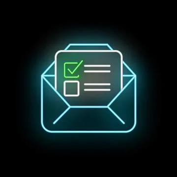 Neon email envelope opening survey or newsletter concept Stock Illustration