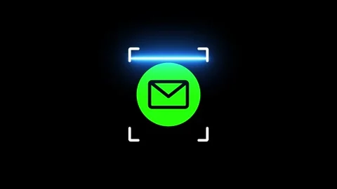 Neon Email Icon Scanning Animation with Blue Laser Line on Black Background Stock Footage 340440314