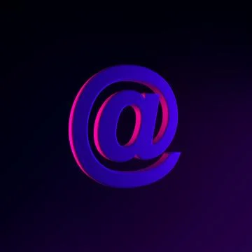 Neon email icon, at sign. 3d rendering ui ux interface element. Dark glowin.. Stock Illustration