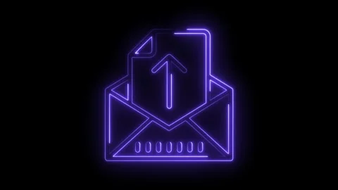 Neon email message with arrow animation glowing mail sending with file Stock Footage 322962629