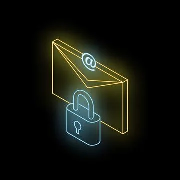Neon email security protecting digital communication with padlock Stock Illustration