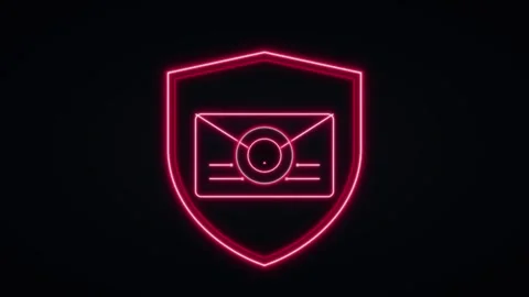 Neon email security shield icon animation: cyber protection and data privac.. 스톡 동영상 344861751