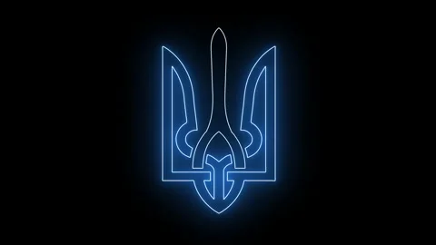 Neon Emblem Of Ukraine. Loop Stock Footage 179126298