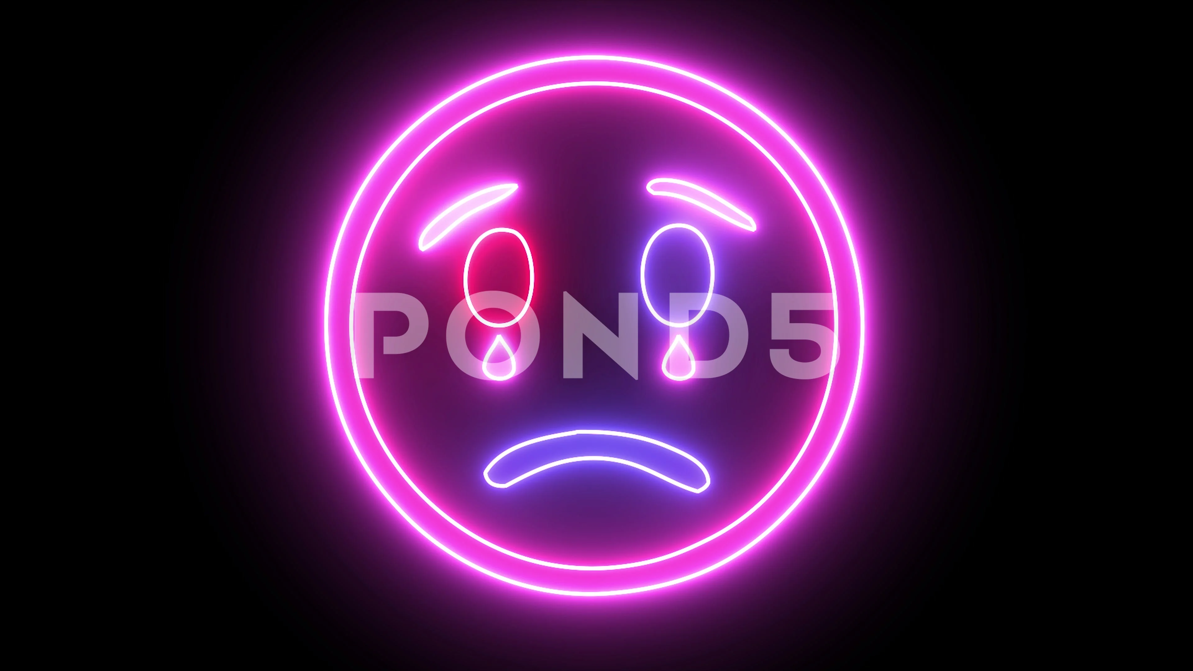 Neon emoji face, crying sign and sad fac, Stock Video