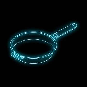 Neon empty frying pan glowing on black background Stock Illustration