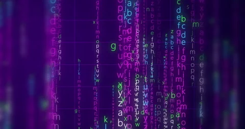 Neon Encrypted Digital Katakana Matrix Rain Alphabets Text. Stock Footage 337243039
