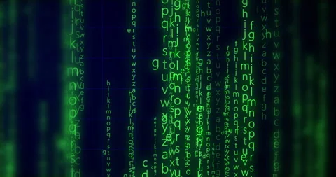 Neon Encrypted Digital Katakana Matrix Rain Alphabets Text. Stock Footage 337243093