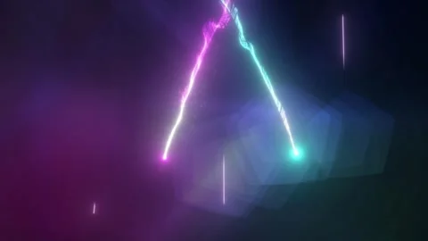 Neon energy beams converging within abstract dark space with video displays 動画素材 345333616