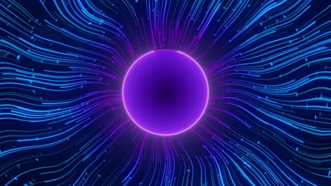 Neon energy wave sphere flowing lines glowing particles Stock Footage 346801528