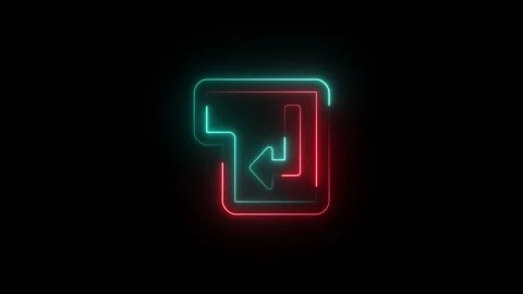 Neon enter key symbol glowing in red and blue light Stock Footage 345473955