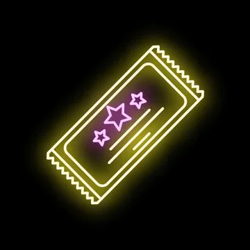 Neon entertainment event ticket glowing with stars 스톡 일러스트
