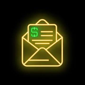 Neon envelope containing invoice for payment for services rendered Stock Illustration