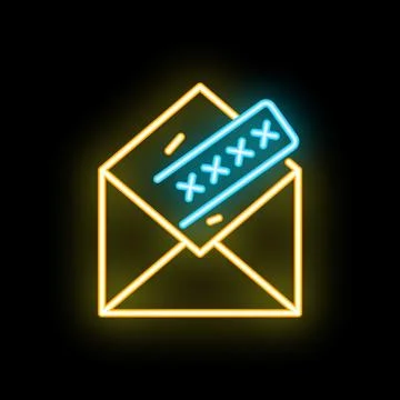 Neon envelope containing password protected document for email security conce Stock Illustration