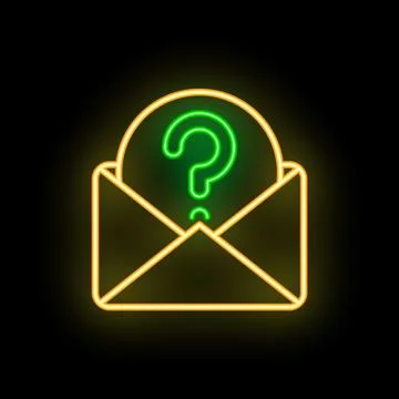 Neon envelope containing a question mark symbol on black background Stock Illustration