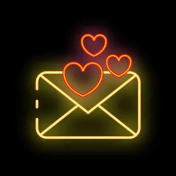 Neon envelope with hearts floating above representing love letter Ilustração Stock