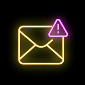 Neon envelope icon with exclamation point sign displaying warning message Stock Illustration