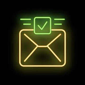 Neon envelope receiving confirmation with green check mark Illustrazione stock