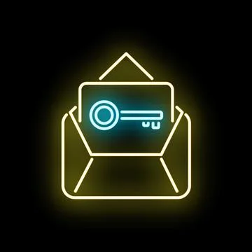 Neon envelope revealing key for digital security Stock Illustration