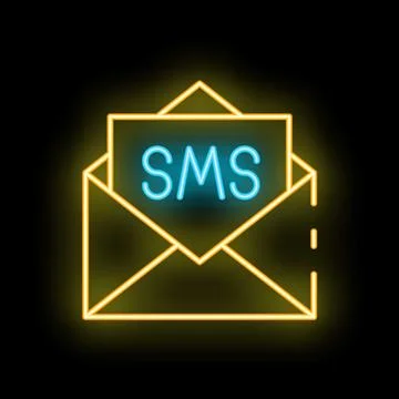 Neon envelope showing sms message notification icon Stock Illustration
