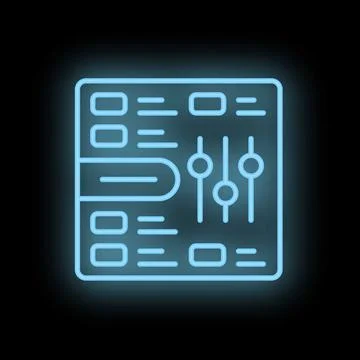 Neon equalizer icon glowing against a black background Stockillustratie