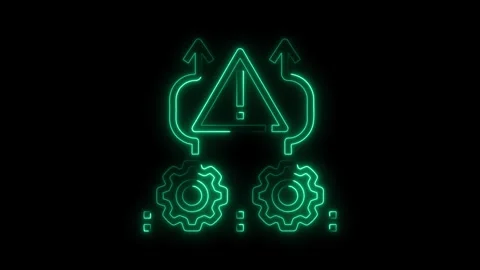 Neon error alert with gear system process and arrows flowing upward glowing.. Stock Footage 308193372