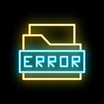 Neon error sign appearing over computer folder icon Stock Illustration