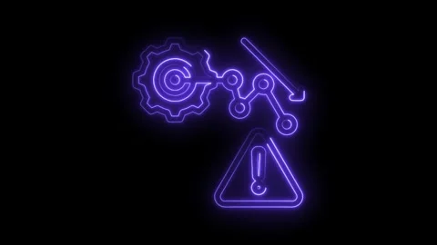 Neon error warning signal with gear problem and downward trend indicating Stock Footage 330781613
