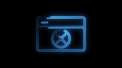 Neon error window with cross symbol on black background glowing blue lines .. Stock Footage 316840589