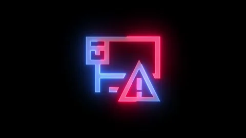 Neon ethernet warning icon blue red color glowing animation black background Stock Footage 269917831