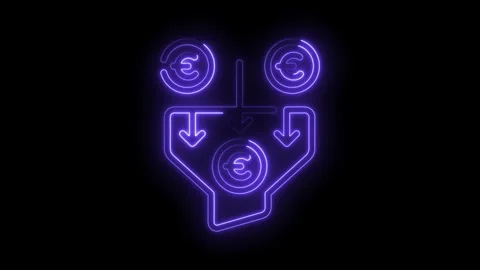 Neon euro conversion funnel animation representing currency exchange on a black Stock Footage 330770515