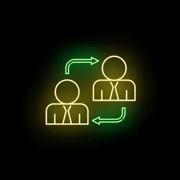 Neon exchange arrow icon connecting two people Stock Illustration