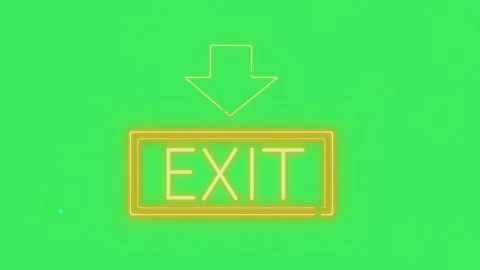 Neon exit signage glowing yellow against bright green background showing three Stock Footage 346120732