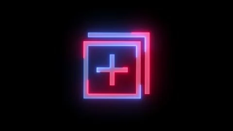 Neon explore content add plus icon blue red color glowing animation Video stock 270209949