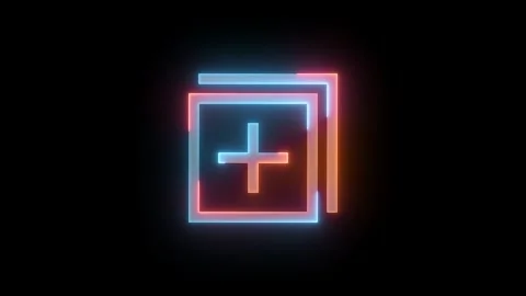 Neon explore content add plus icon brown cyan color glowing animation Video stock 270209964