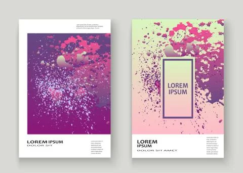 Neon explosion paint splatter artistic cover design. Fluid viole イラスト素材
