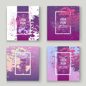 Neon explosion paint splatter artistic cover design. Fluid viole Stock Illustration