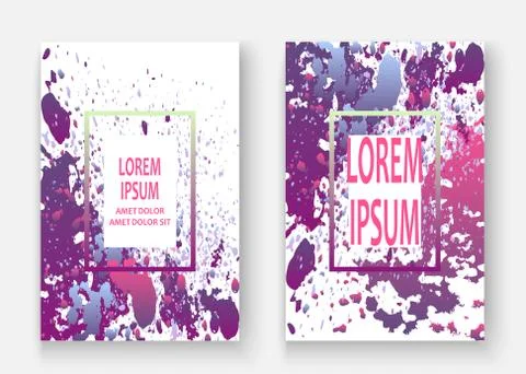 Neon explosion paint splatter artistic cover design. Fluid viole Stock Illustration