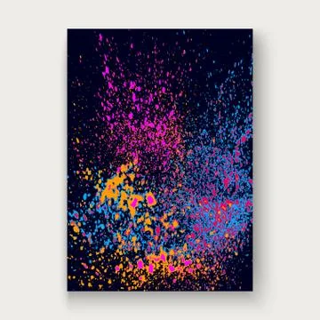 Neon explosion paint splatter artistic cover frame design. Decorative pink sp Stock Illustration