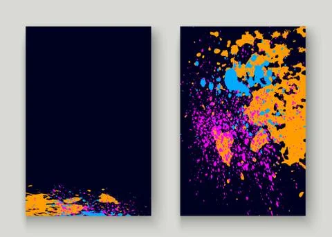 Neon explosion paint splatter artistic cover frame design. Decorative dust sp Stock Illustration